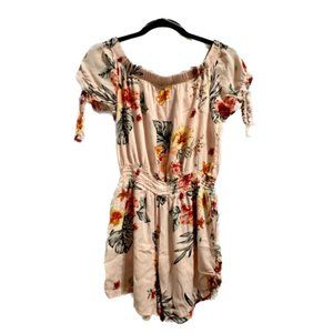 Derek Heart Floral Short Sleeve Romper, M, Pink with Multicolored Flowers